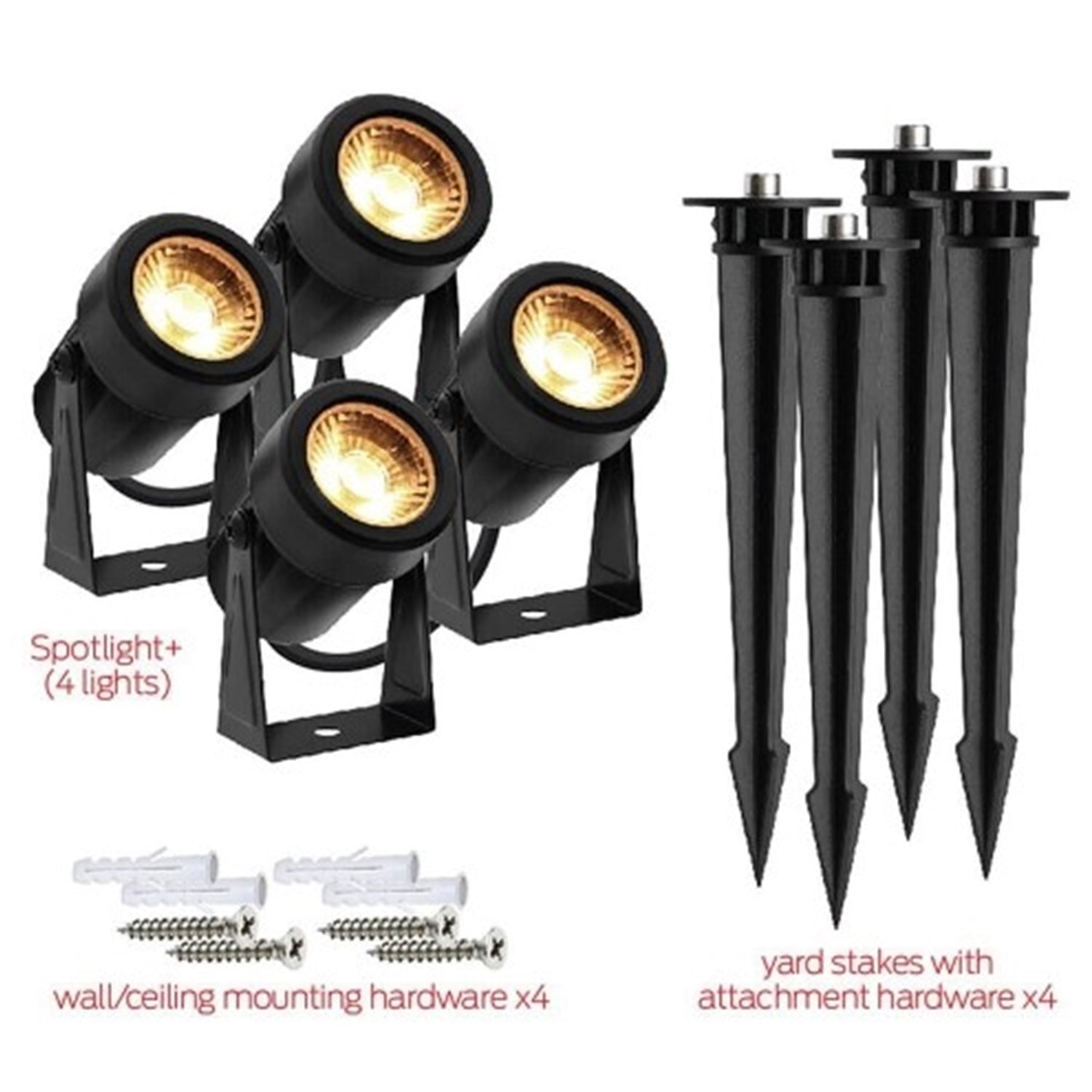 Monster - Ensemble de 4 Projecteur LED Extérieur pour Jardin Intelligent, Longeur de 5 Mètres, Noir - Simple Boutique