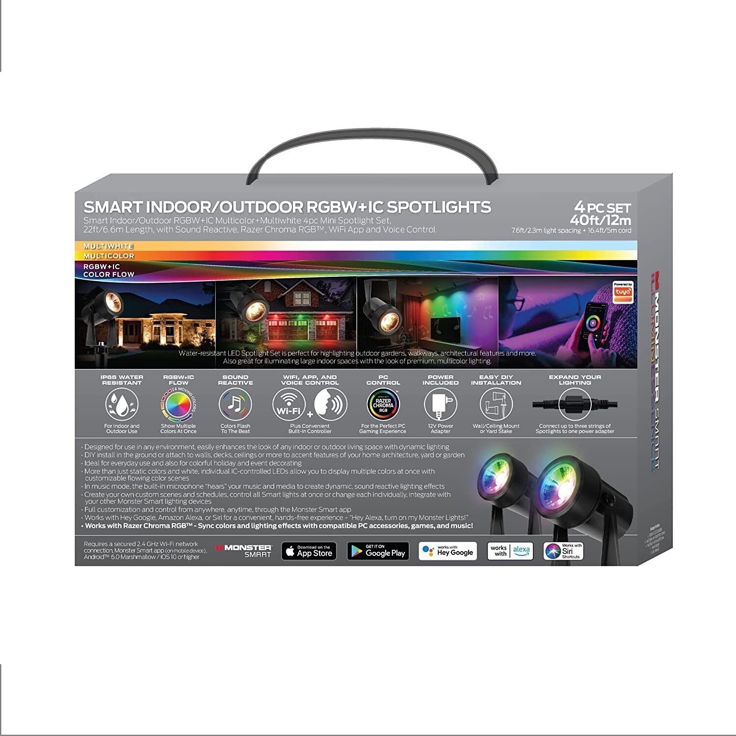 Monster - Ensemble de 4 Projecteur LED Extérieur pour Jardin Intelligent, Longeur de 5 Mètres, Noir - Simple Boutique