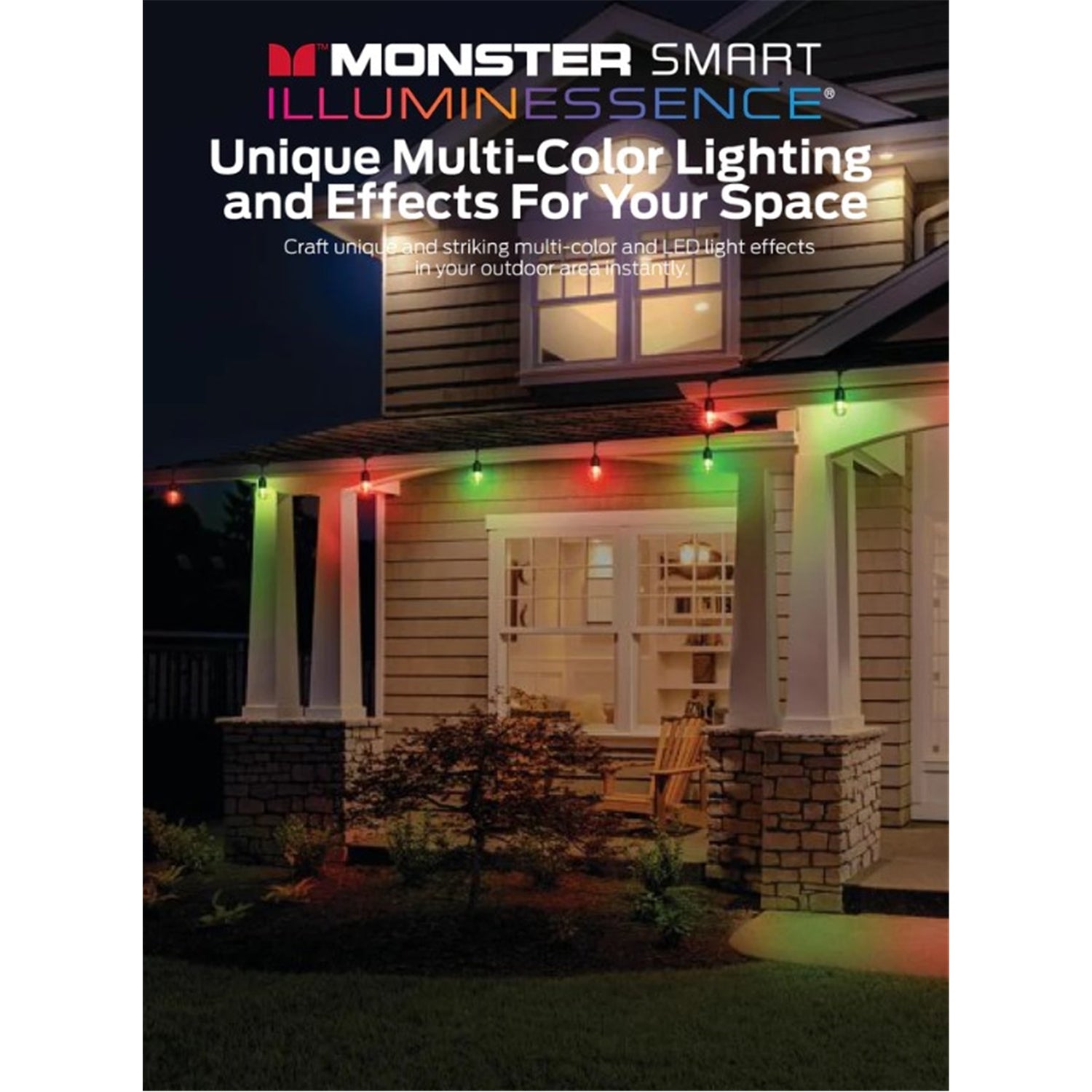 Monster - Guirlande Lumineuse LED pour Patio, Longeur de 35 Pieds, Désign Étanche, Éclairage et Effet multicolores - Simple Boutique
