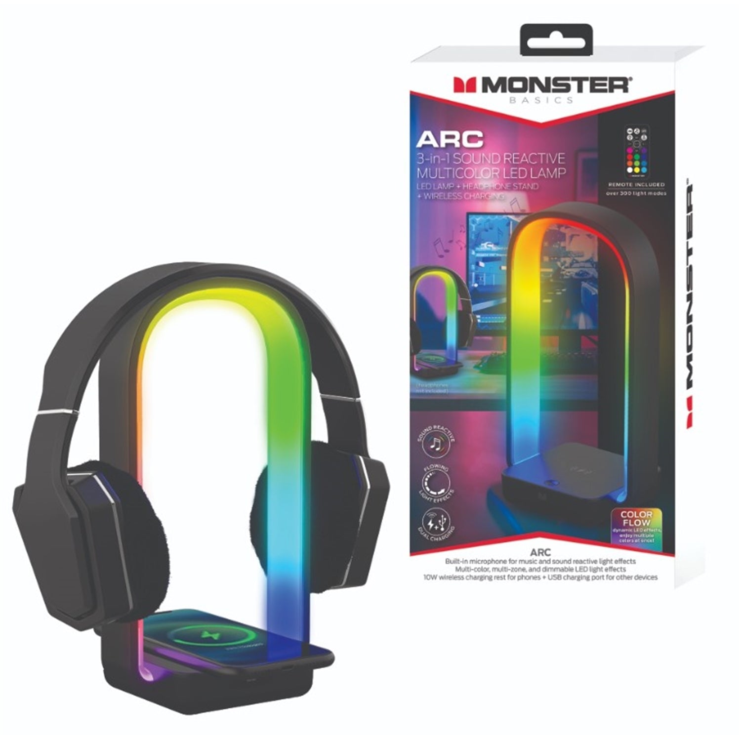 Monster - Lampe LED Avec Support pour Écouteur et Chargeur Sans-Fil Intégré, Télécommande Incluse - Simple Boutique