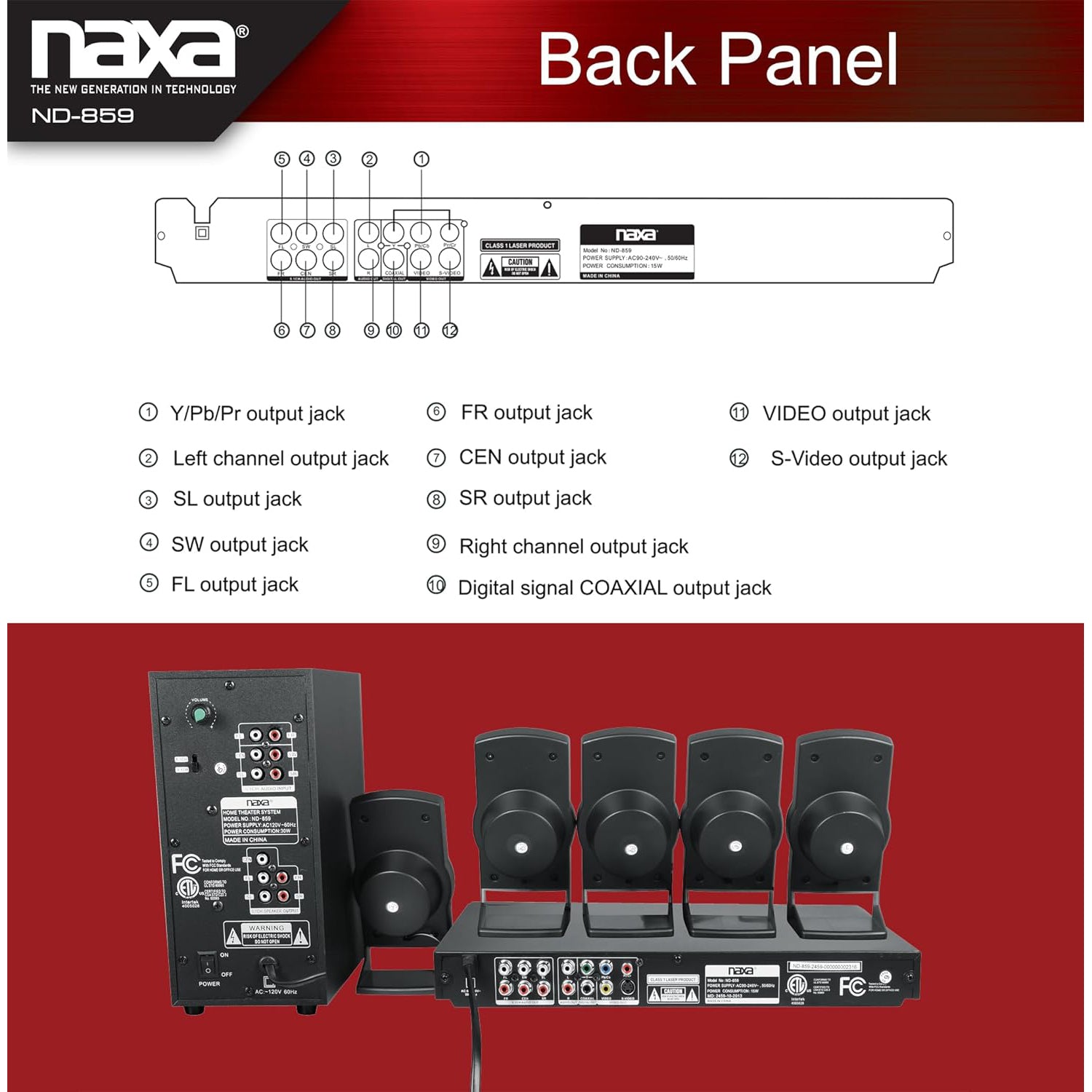 Naxa - Système DVD et Karaoké pour Cinéma Maison, 5.1 Canaux, Noir - Simple Boutique