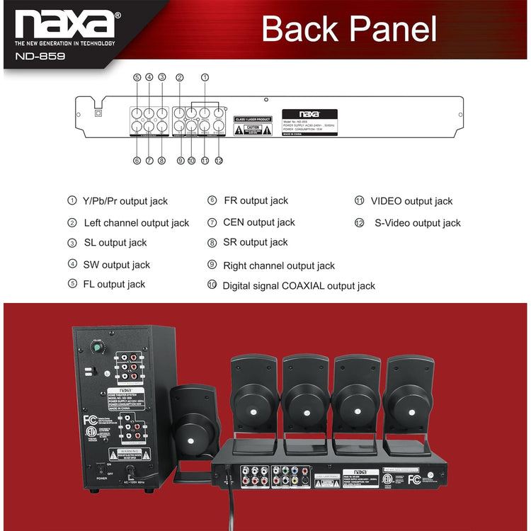 Naxa - Système DVD et Karaoké pour Cinéma Maison, 5.1 Canaux, Noir - Simple Boutique