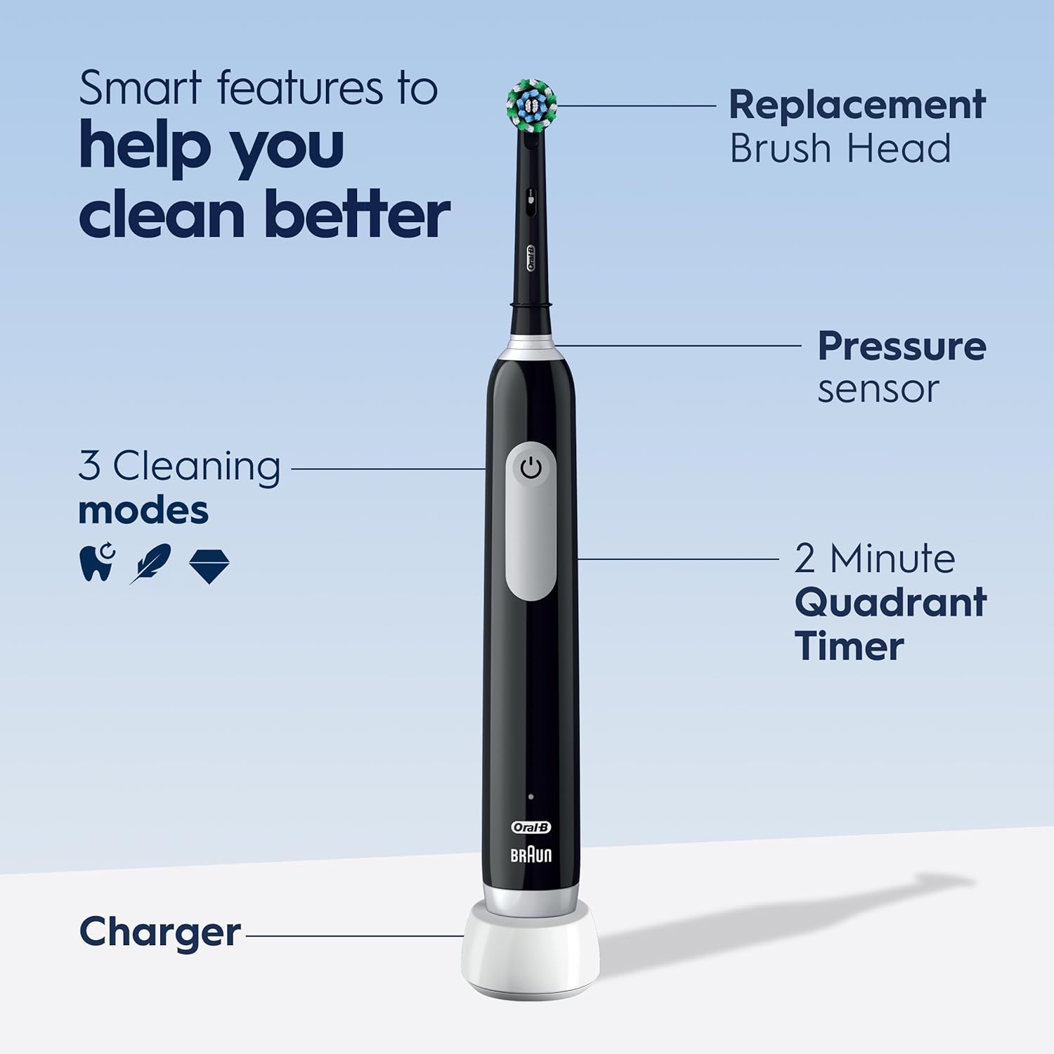 Oral-B - Brosse à Dent Électrique Rechargeable Black 1000, Brossette CrossAction, Noir - Simple Boutique