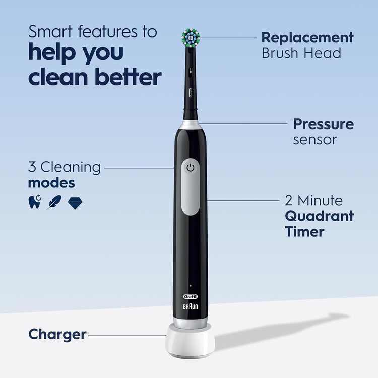 Oral-B - Brosse à Dent Électrique Rechargeable Black 1000, Brossette CrossAction, Noir - Simple Boutique