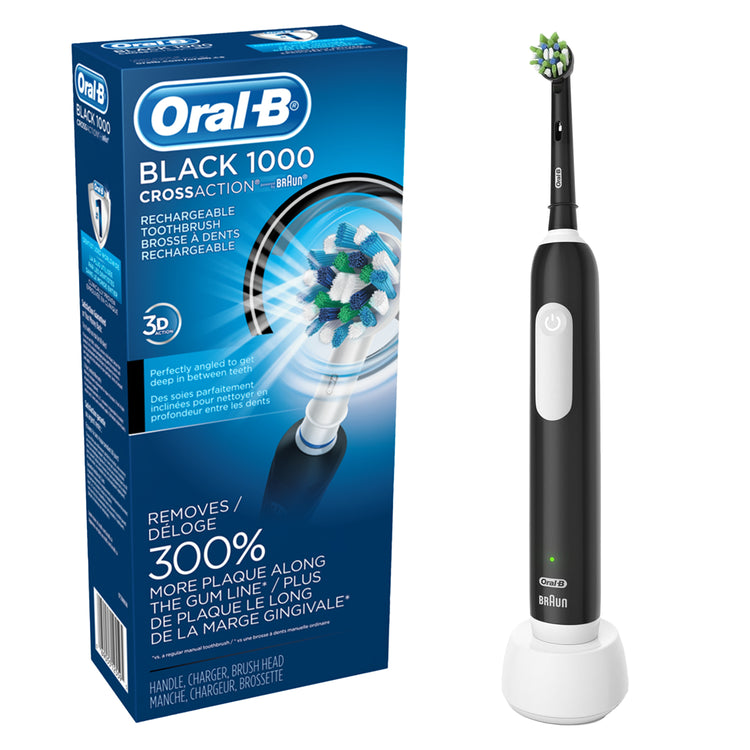 Oral-B - Brosse à Dent Électrique Rechargeable Black 1000, Brossette CrossAction, Noir - Simple Boutique
