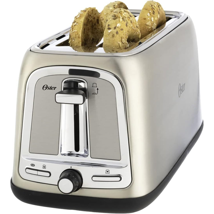 Oster - Grille-Pain à Quatre Tranches à Fentes Longues, 1500W, Acier Inoxydable - Simple Boutique