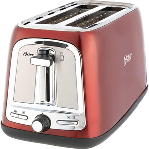 Oster - Grille-Pain à Quatre Tranches à Fentes Longues, 1500W, Rouge - Simple Boutique