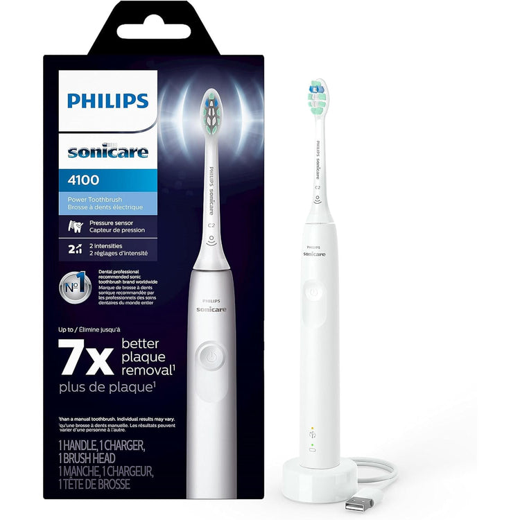 Philips - Brosse à Dent Électrique Rechargeable Sonicare 4100 avec Capteur de Pression, Blanc - Simple Boutique