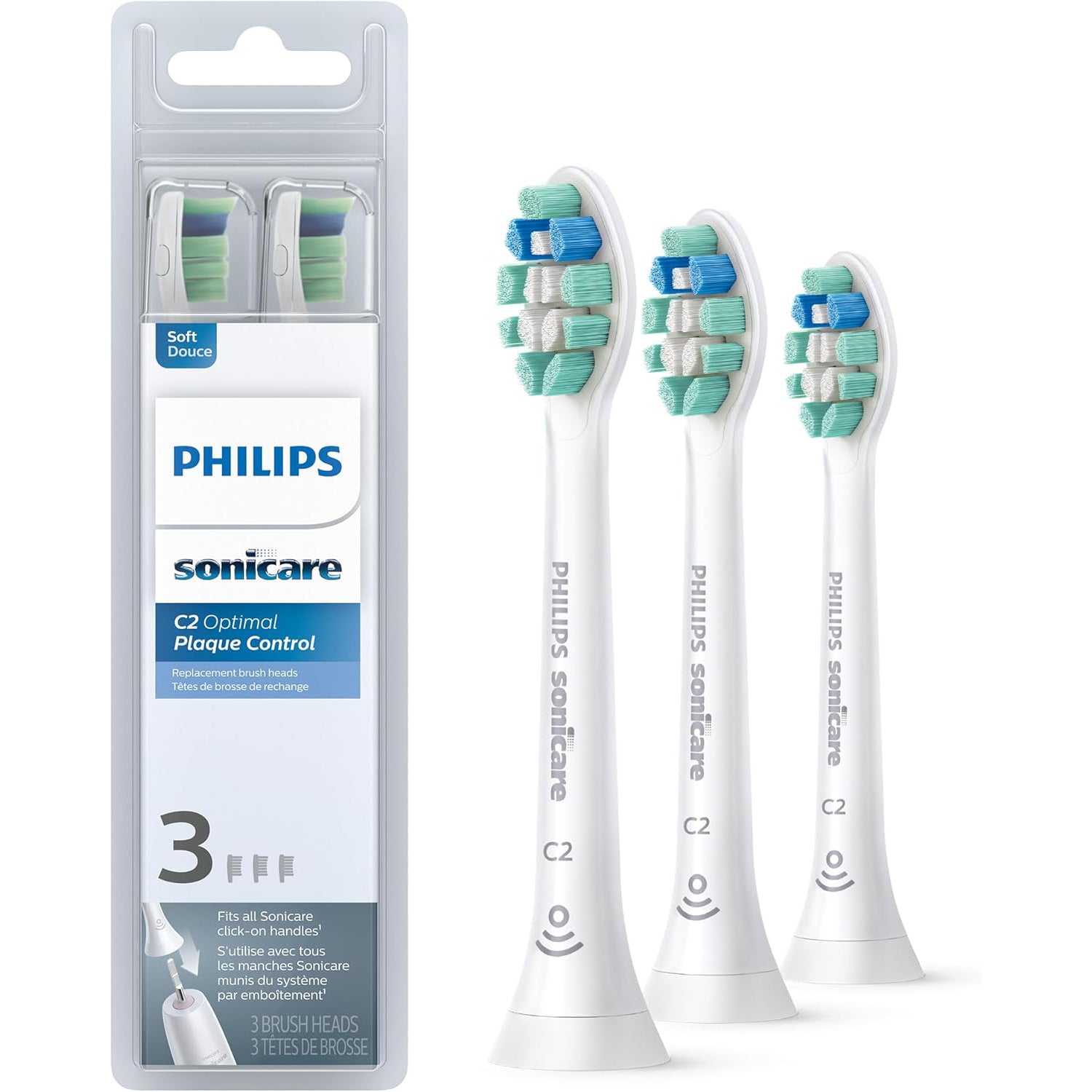 Philips - Lot de 3 Recharges pour Brosse à Dent Électrique, C2 Contrôle Optimal de la Plaque Dentaire - Simple Boutique