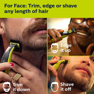 Philips - Rasoir Électrique Sans-Fil OneBlade pour le Visage, Pour Peau Sec ou Humide, Vert - Simple Boutique
