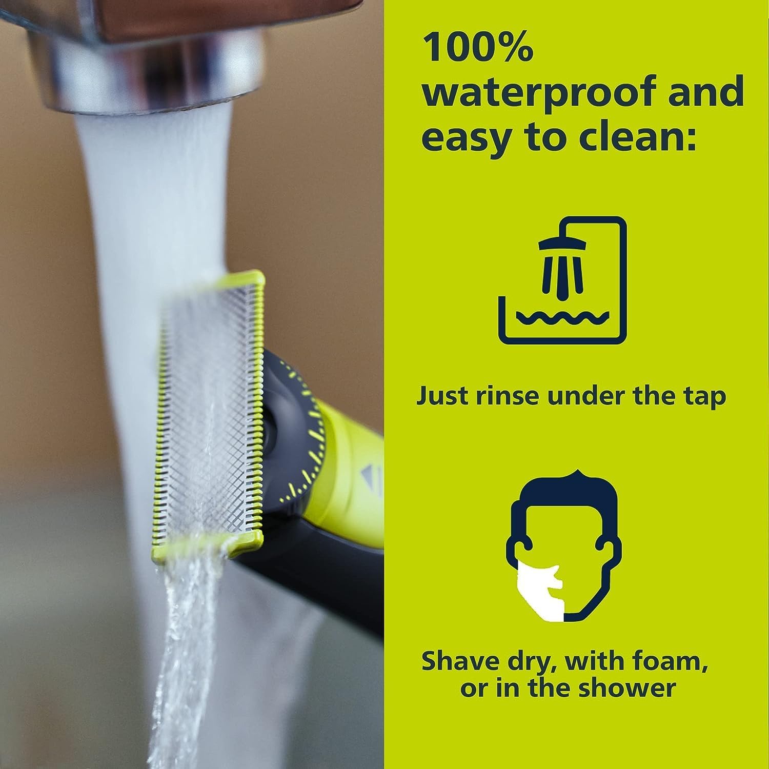 Philips - Rasoir Électrique Sans-Fil OneBlade pour le Visage, Pour Peau Sec ou Humide, Vert - Simple Boutique