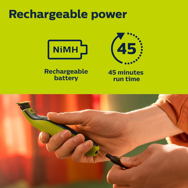 Philips - Rasoir Électrique Sans-Fil OneBlade pour le Visage, Pour Peau Sec ou Humide, Vert - Simple Boutique