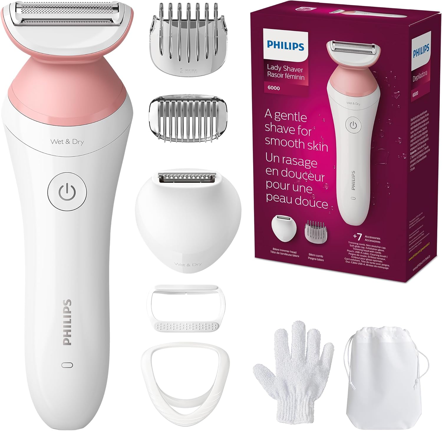 Philips - Rasoir Sans-Fil pour Femme Série 6000, Pour Peau Sèche ou Humide, Rose - Simple Boutique
