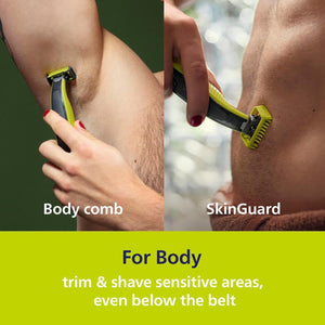Philips - Rasoir/Tondeuse OneBlade pour le Visage et le Corp Rechargeable, Pour Peau sèche ou Humide, Vert - Simple Boutique