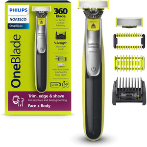 Philips - Rasoir/Tondeuse OneBlade pour le Visage et le Corp Rechargeable, Pour Peau sèche ou Humide, Vert - Simple Boutique