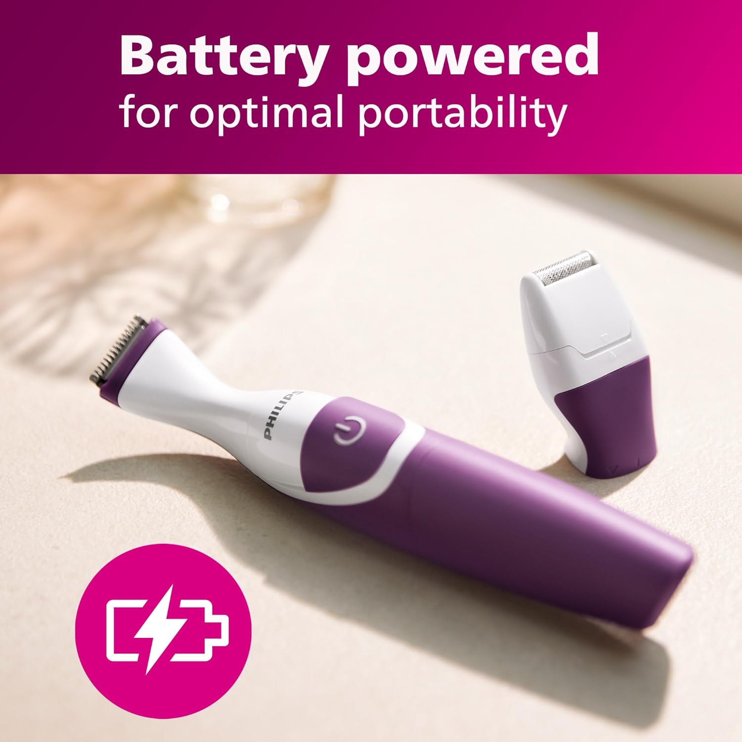 Philips - Tondeuse Bikini Sans-Fil pour Femme avec Accessoires et Étui de Transport, Mauve - Simple Boutique