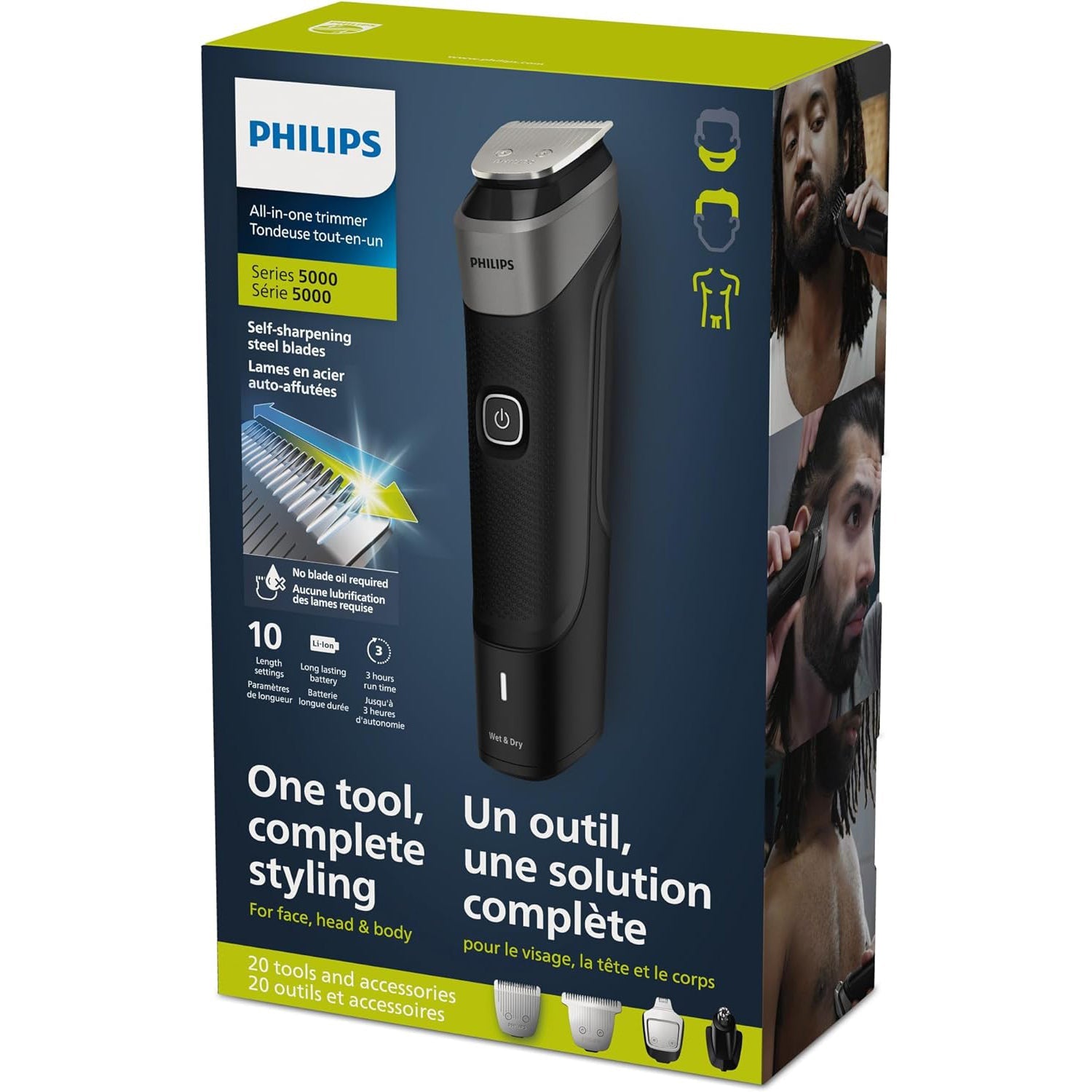 Philips - Tondeuse Personnelle Tout-en-Un Série 5000, Pour Visage, Tête et Corps, Lame en Acier Auto-affutées - Simple Boutique