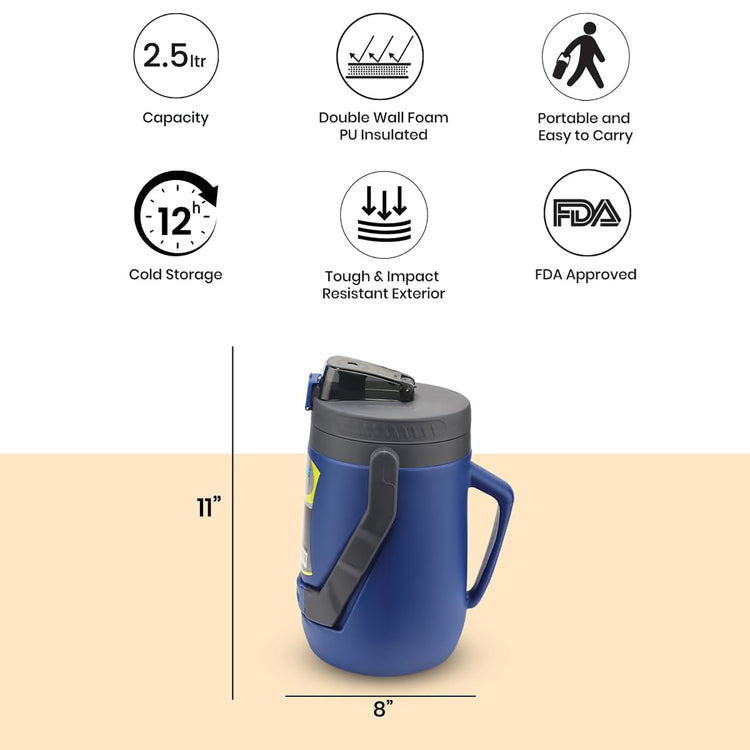 Pinnacle - Carafe à Eau Isotherme Portable, Capacité de 2,5 Litres, Étanche, Bleu - Simple Boutique