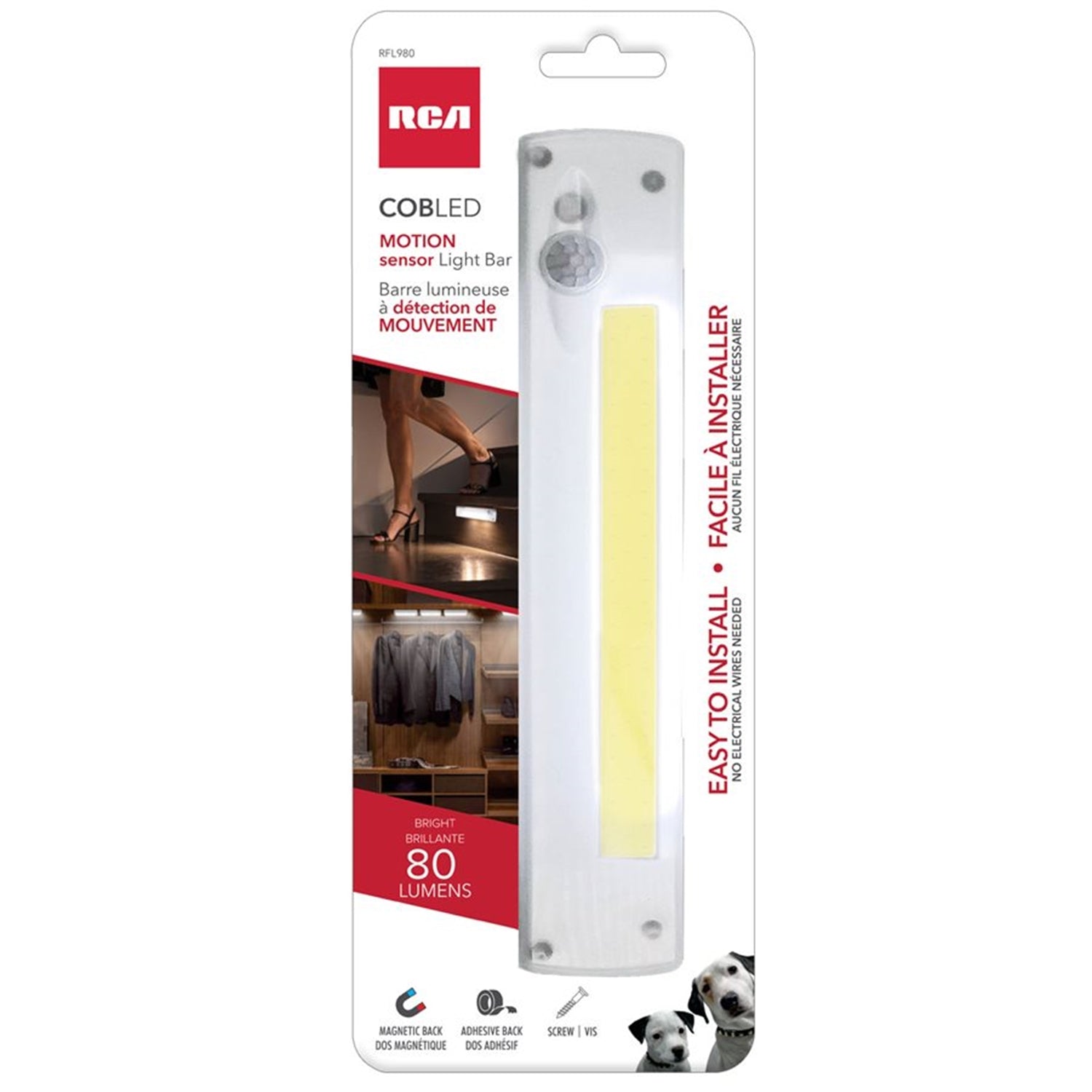 RCA - Éclairage Sans-Fil COBLED avec Détecteur de Mouvement, 80 Lumens, Blanc - Simple Boutique