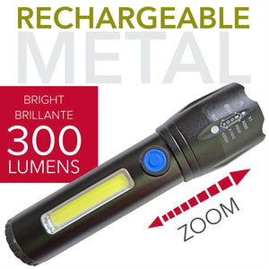 RCA - Lampe de Poche COB avec Mini Lanterne, Rechargeable, 300 Lumens - Simple Boutique