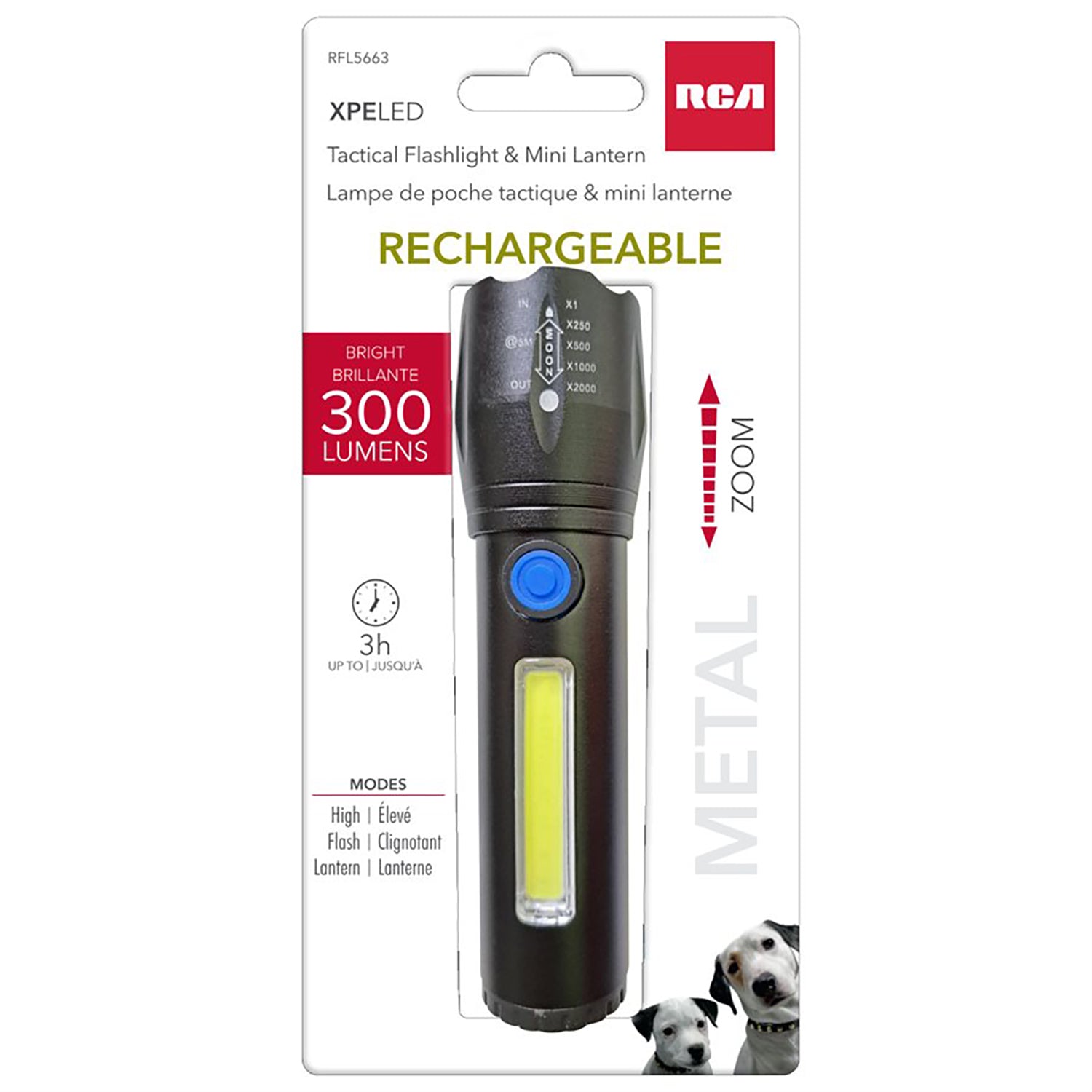 RCA - Lampe de Poche COB avec Mini Lanterne, Rechargeable, 300 Lumens - Simple Boutique