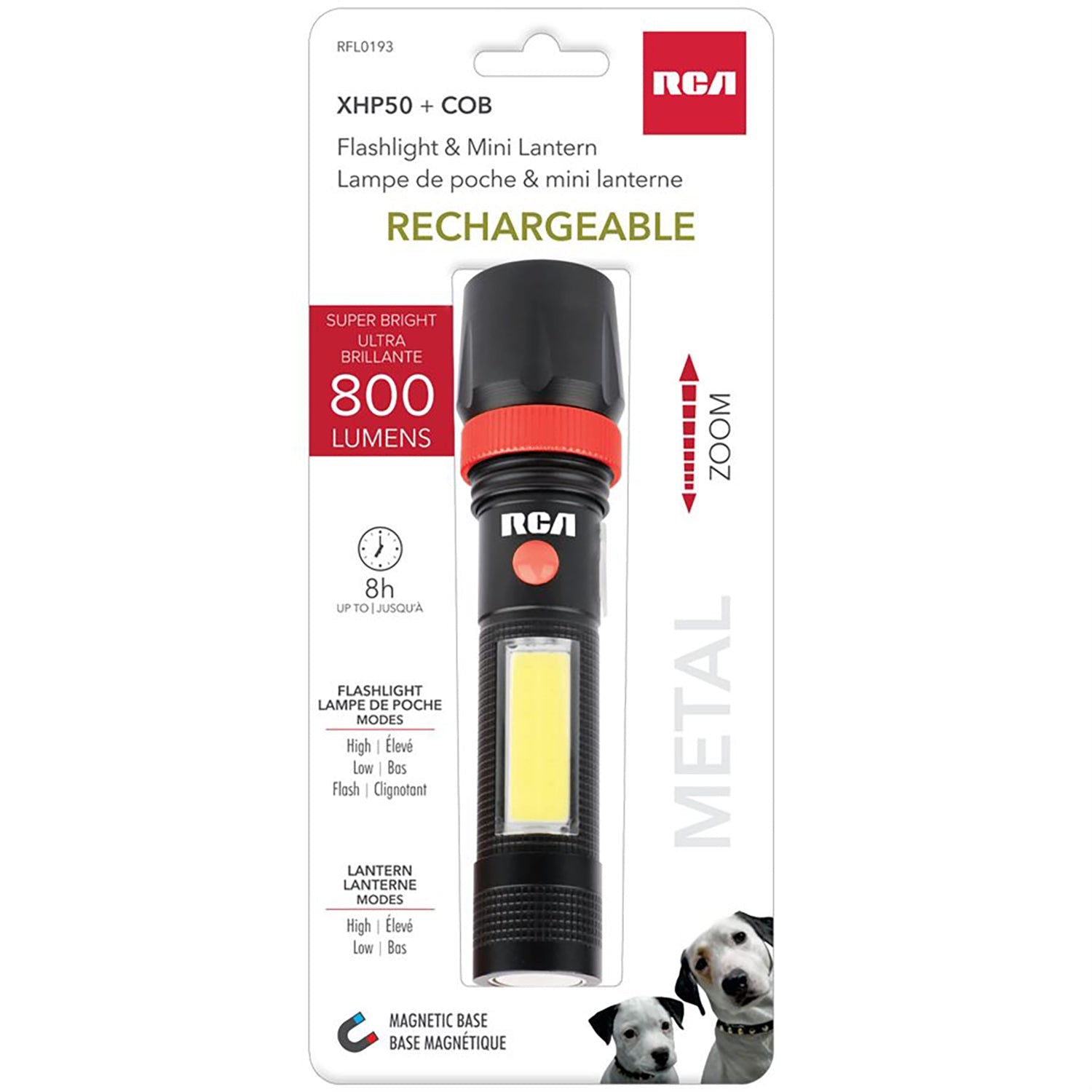 RCA - Lampe de Poche COB avec Mini Lanterne Rechargeable, 800 Lumens - Simple Boutique