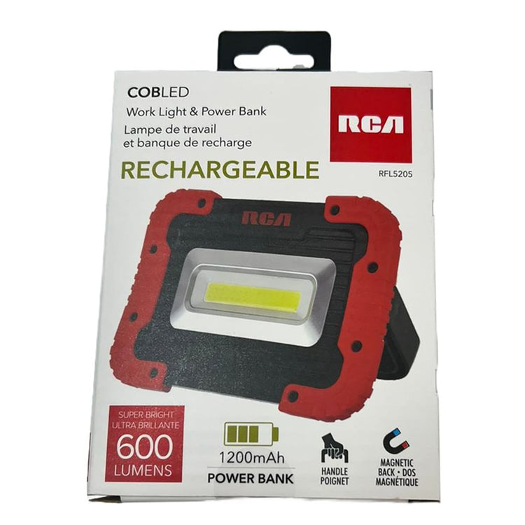RCA - Lampe de Travail COB LED Rechargeable avec Banque d'alimentation 1200mAh, 600 Lumens - Simple Boutique