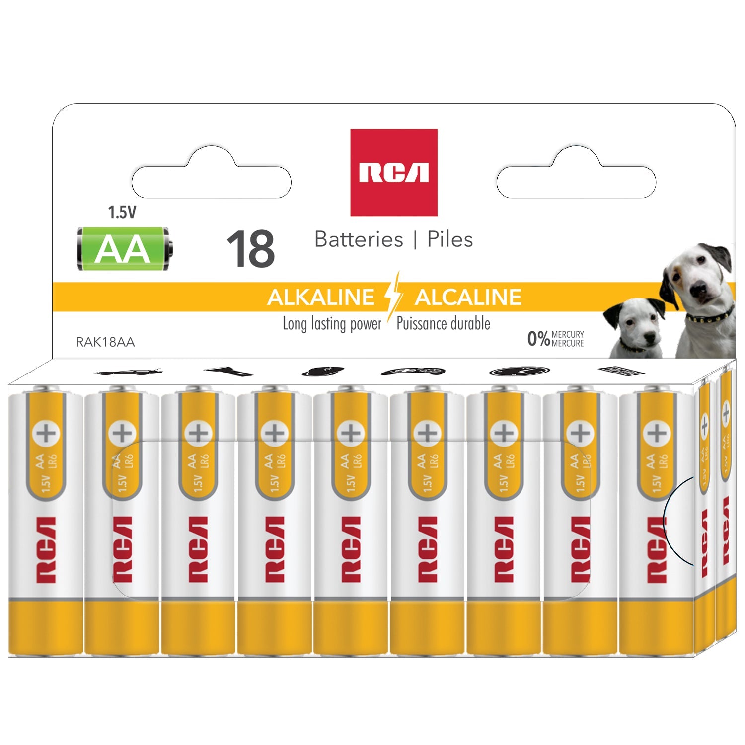 RCA - Paquet de 18 Piles Alcaline AA, Puissance Longue Durée, Sans Mercure - Simple Boutique