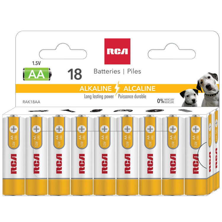 RCA - Paquet de 18 Piles Alcaline AA, Puissance Longue Durée, Sans Mercure - Simple Boutique