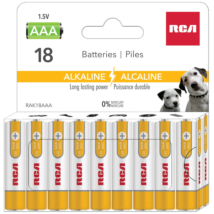 RCA - Paquet de 18 Piles Alcaline AAA, Puissance Longue Durée, Sans Mercure - Simple Boutique