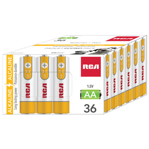 RCA - Paquet de 36 Piles Alcaline AA, Puissance Longue Durée, Sans Mercure - Simple Boutique
