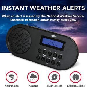 RCA Radio-Réveil avec AM/FM Numérique et Alertes Météo NOAA, Alimentation Électrique ou à Piles, Noir - RCWR7V - Simple Boutique