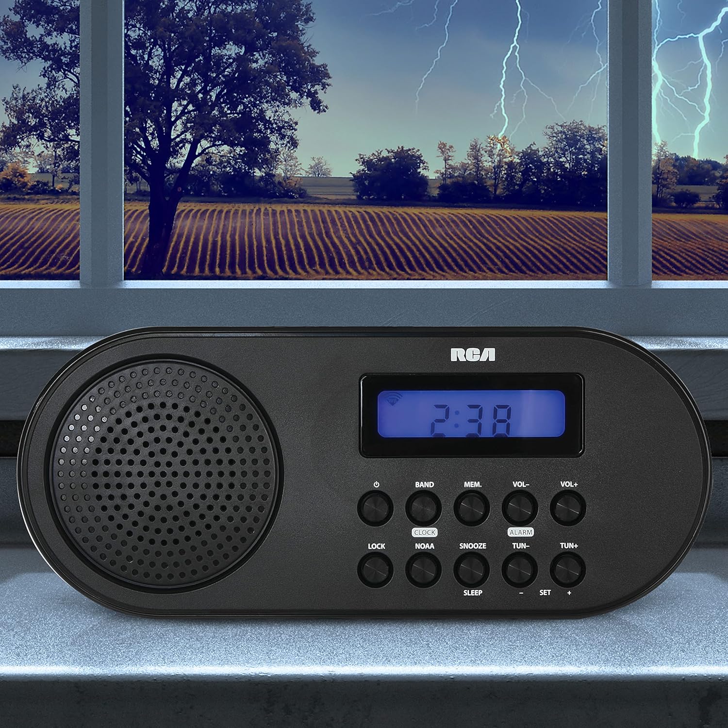 RCA Radio-Réveil avec AM/FM Numérique et Alertes Météo NOAA, Alimentation Électrique ou à Piles, Noir - RCWR7V - Simple Boutique