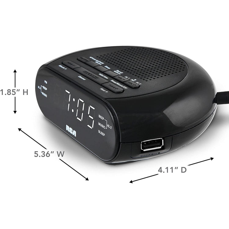 RCA Radio-Réveil avec Chargement USB, Sons Relaxants et Batterie de Secours, Noir - RCS27 - Simple Boutique