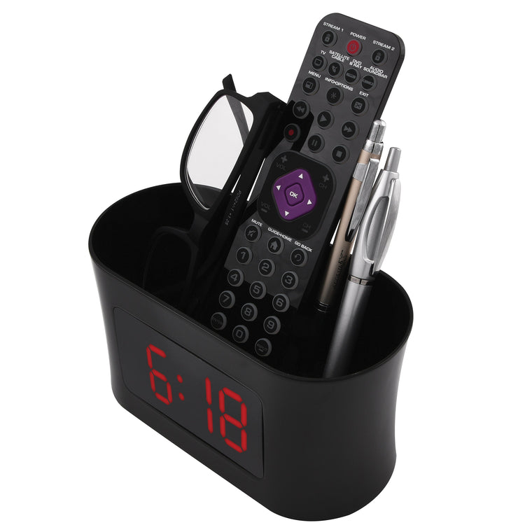 RCA Réveil-Matin à Double Alarme avec Chargement USB, Organisateur Intégré et Batterie de Secours, Noir - RCDC45V - Simple Boutique