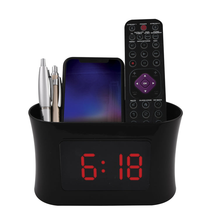 RCA Réveil-Matin à Double Alarme avec Chargement USB, Organisateur Intégré et Batterie de Secours, Noir - RCDC45V - Simple Boutique