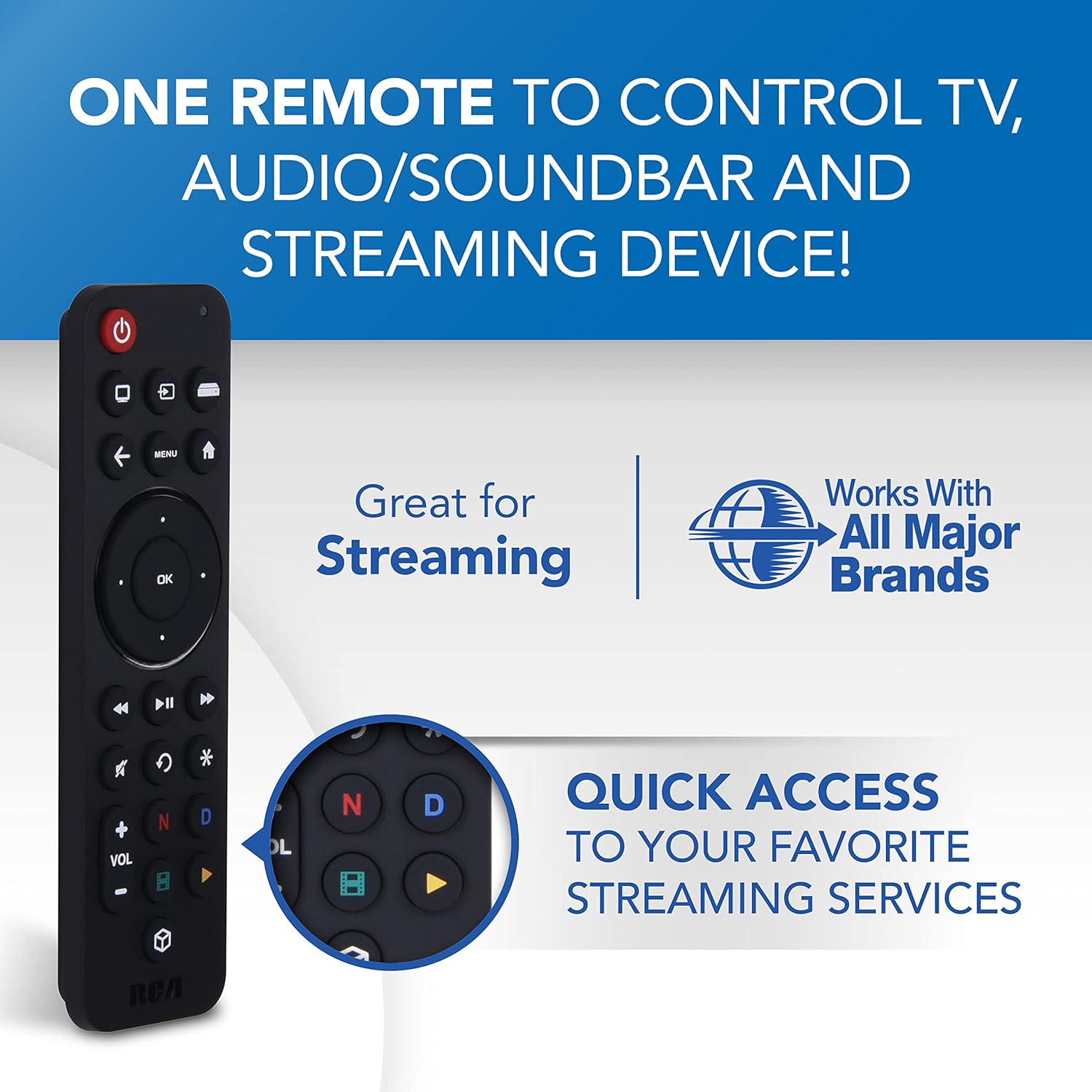 RCA - Télécommande Universelle Rechargeable, Bluetooth, Compatible avec Les Appareils de Diffusion en Continu - Simple Boutique