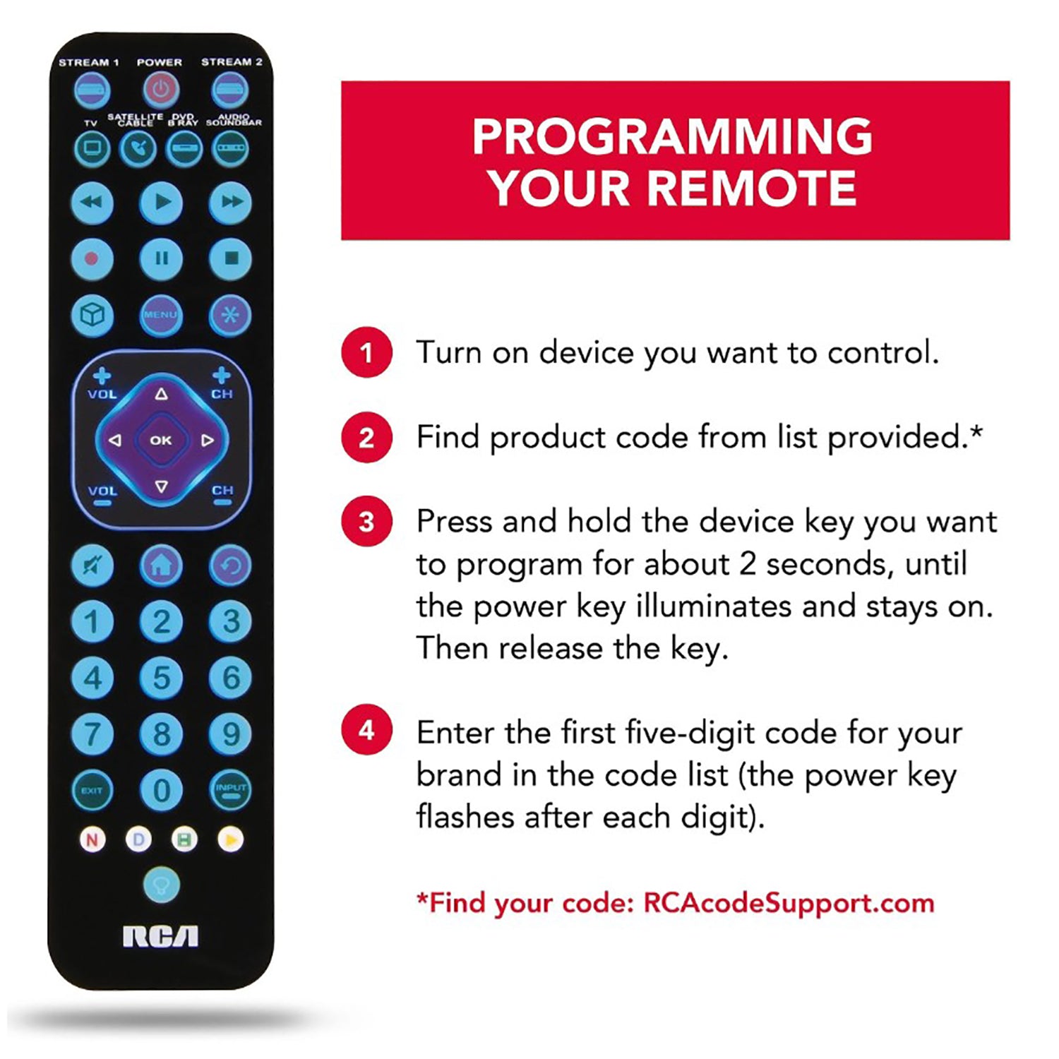 RCA - Télécommande Universelles Rechargeable avec Touches pour Appareil de Diffusion en Continu - Simple Boutique