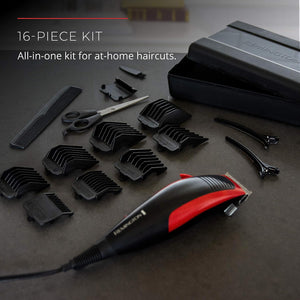 Remington - Trousse de Coupe de Cheveux 16 Morceaux, Lame en Acier Inoxydable, Rouge - Simple Boutique