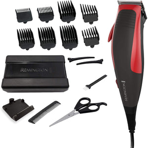 Remington - Trousse de Coupe de Cheveux 16 Morceaux, Lame en Acier Inoxydable, Rouge - Simple Boutique