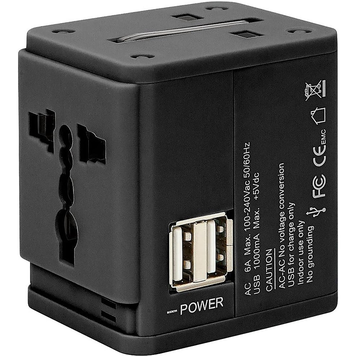 Retrak - Adaptateur de Voyage Universel avec Deux Ports USB, Noir - Simple Boutique