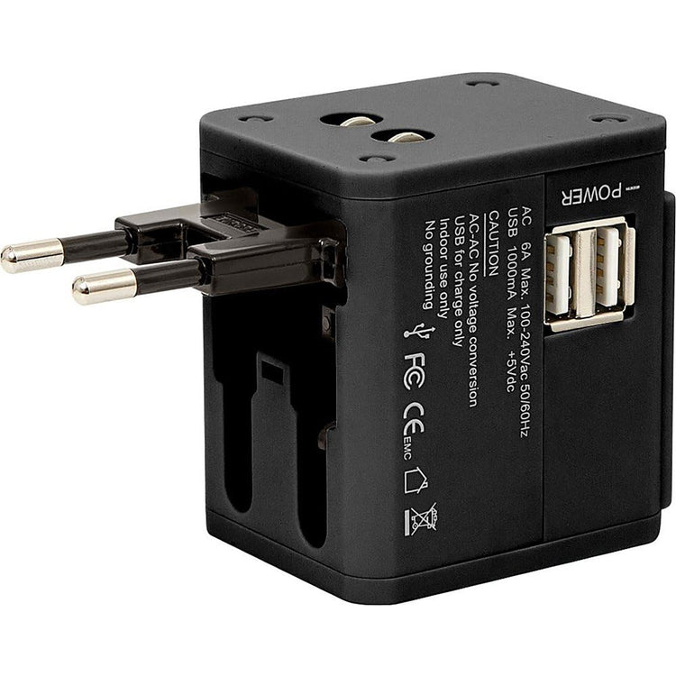 Retrak - Adaptateur de Voyage Universel avec Deux Ports USB, Noir - Simple Boutique