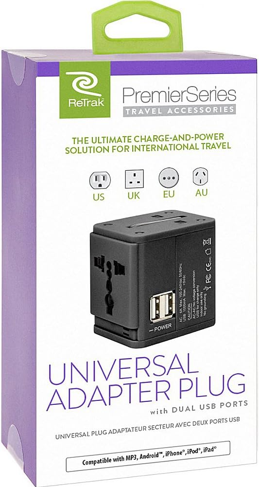 Retrak - Adaptateur de Voyage Universel avec Deux Ports USB, Noir - Simple Boutique