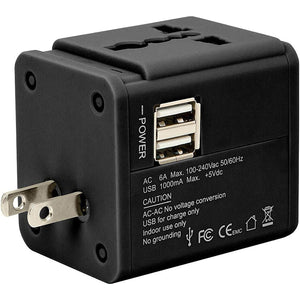 Retrak - Adaptateur de Voyage Universel avec Deux Ports USB, Noir - Simple Boutique