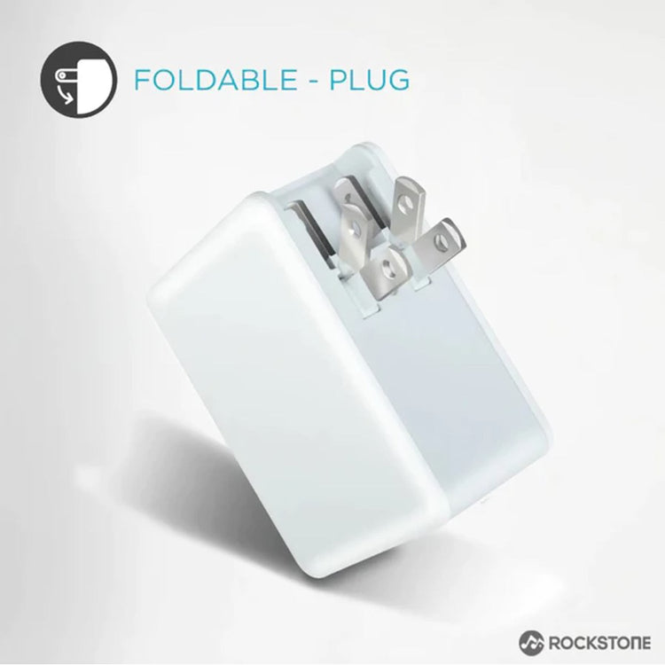 Rockstone - Chargeur Mural PD45 avec Prise USB-A 2.4A et USB-C 45W, Blanc - Simple Boutique