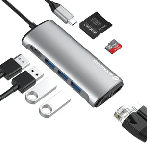 Rockstone - Hub USB Type-C 8 en 1, USB-A, HDMI, Lecteurs de Carte SD et Micro SD et Plus - Simple Boutique