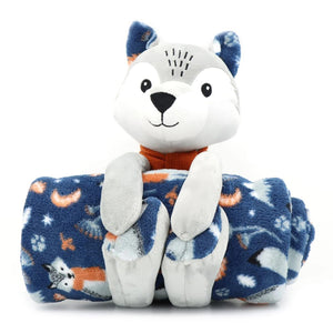 S&Co - Ensemble Jetée et Peluche de Loup pour Enfant, 48" x 60", 100 % Polyester Ultra Doux - Simple Boutique