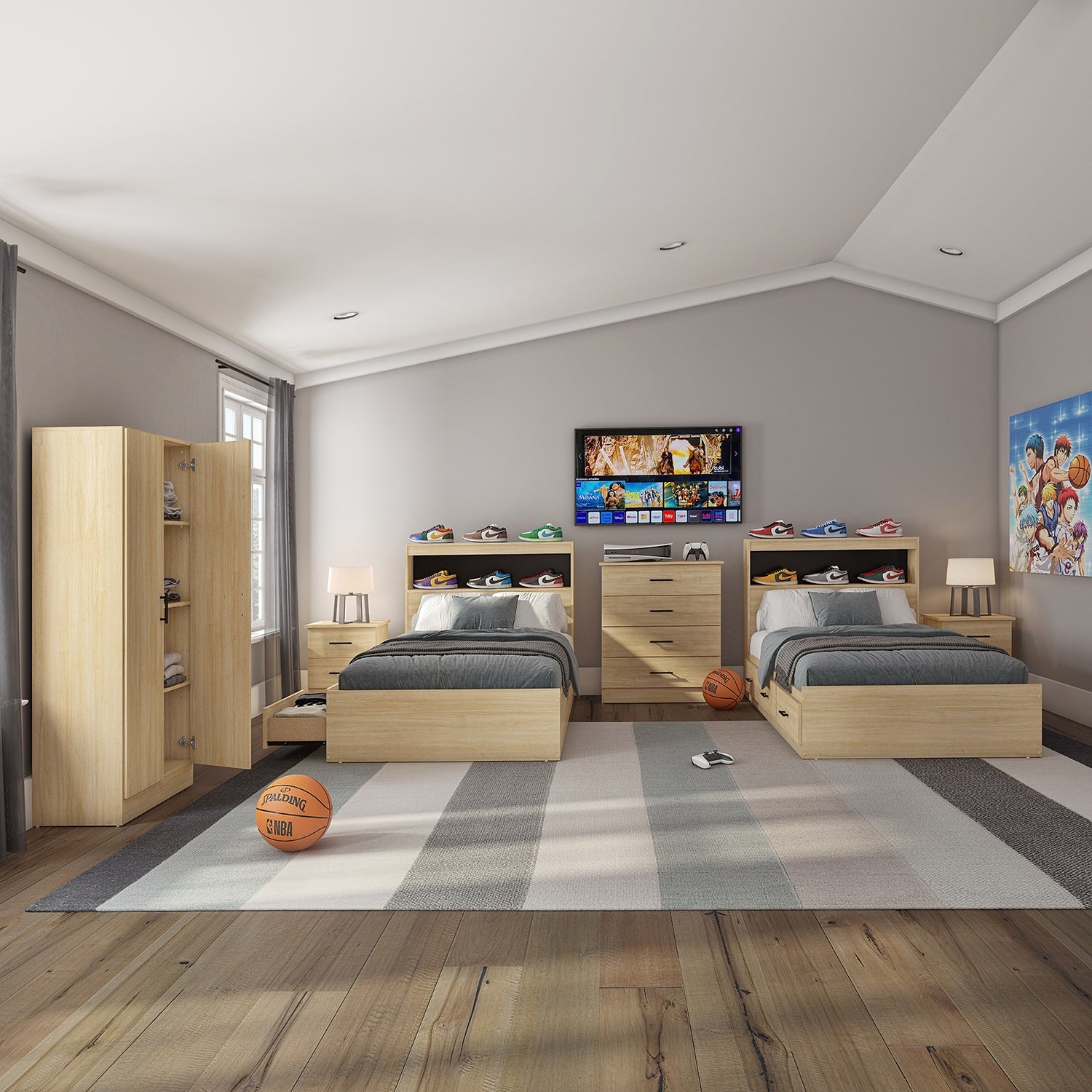 SUA-V - Armoire de Rangement en Mélamine Thermofusionnée, Hauteur de 64", Beauté Naturelle - Simple Boutique