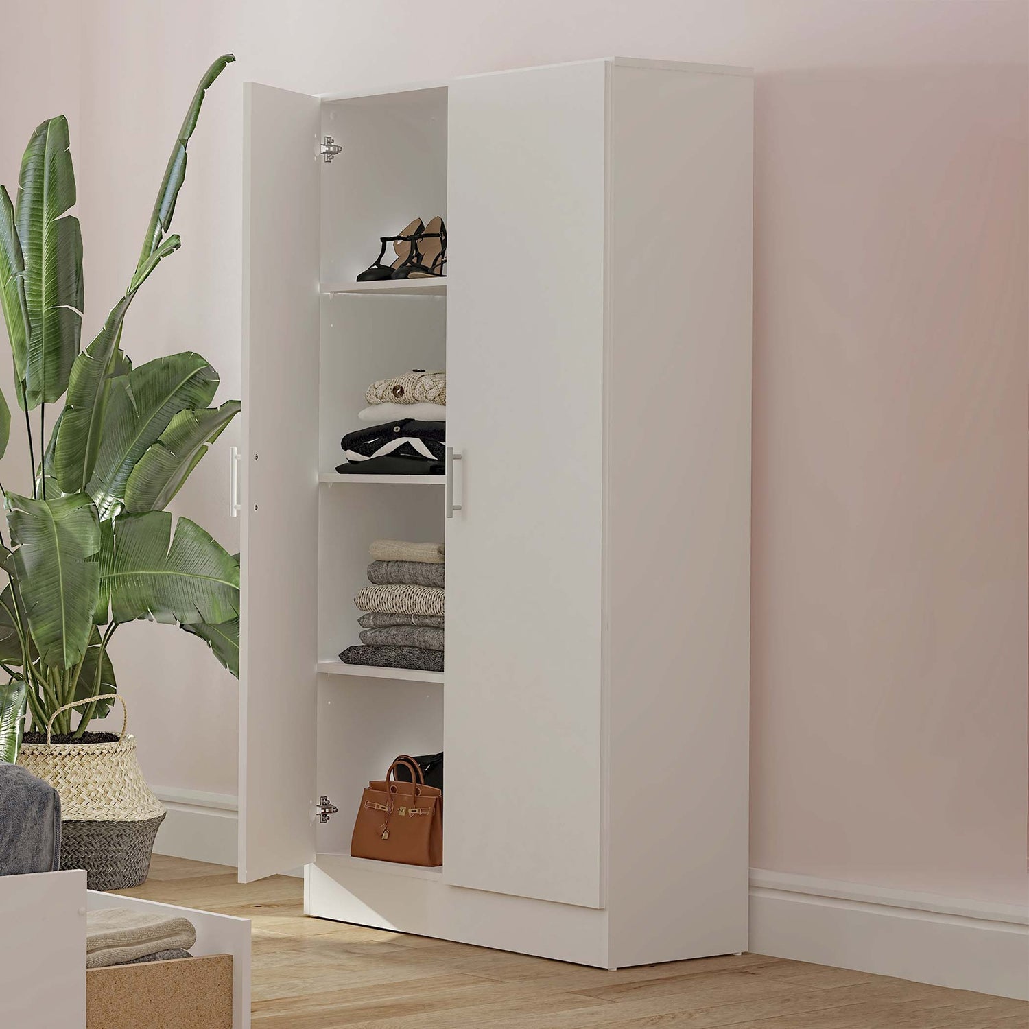 SUA-V - Armoire de Rangement en Mélamine Thermofusionnée, Hauteur de 64", Blanc - Simple Boutique