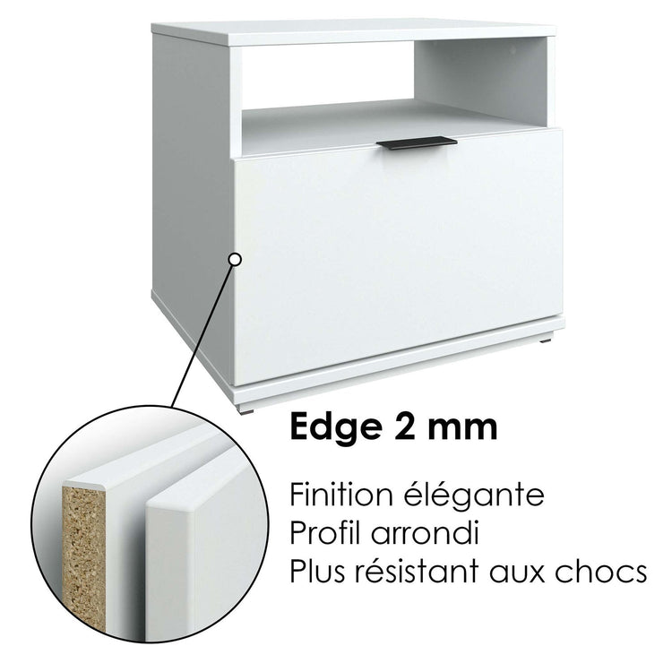 SUA-V - Table de Nuit Ashton en Mélamine Thermofusionnée, Blanc - Simple Boutique